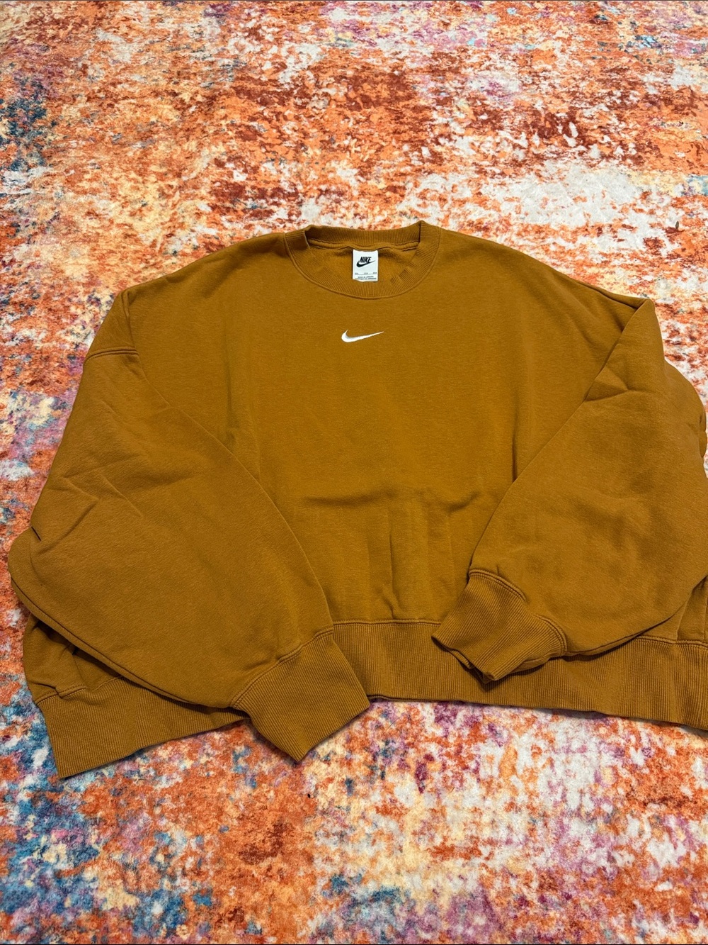 Nike Woman’s Rust Brown Crewneck Sweatshirt with White Swoosh